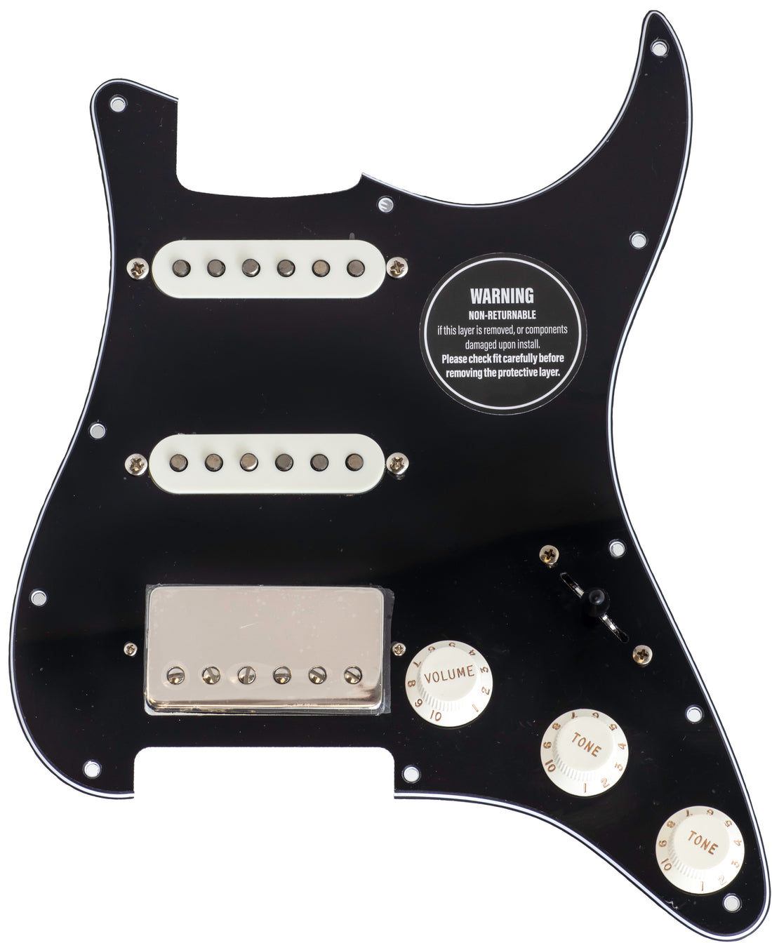 ObsidianWire Black HSS loaded pickguard for Strat with Parchment covers