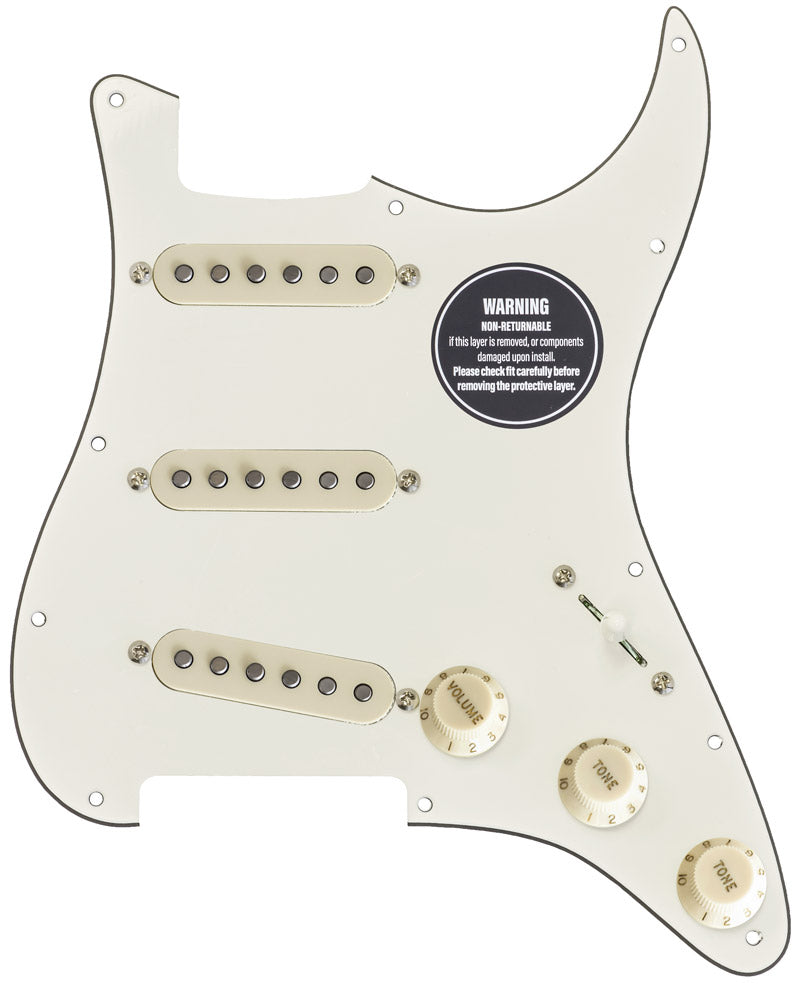 Loaded Strat parchment white pickguard with aged white knobs and aged white pickup covers