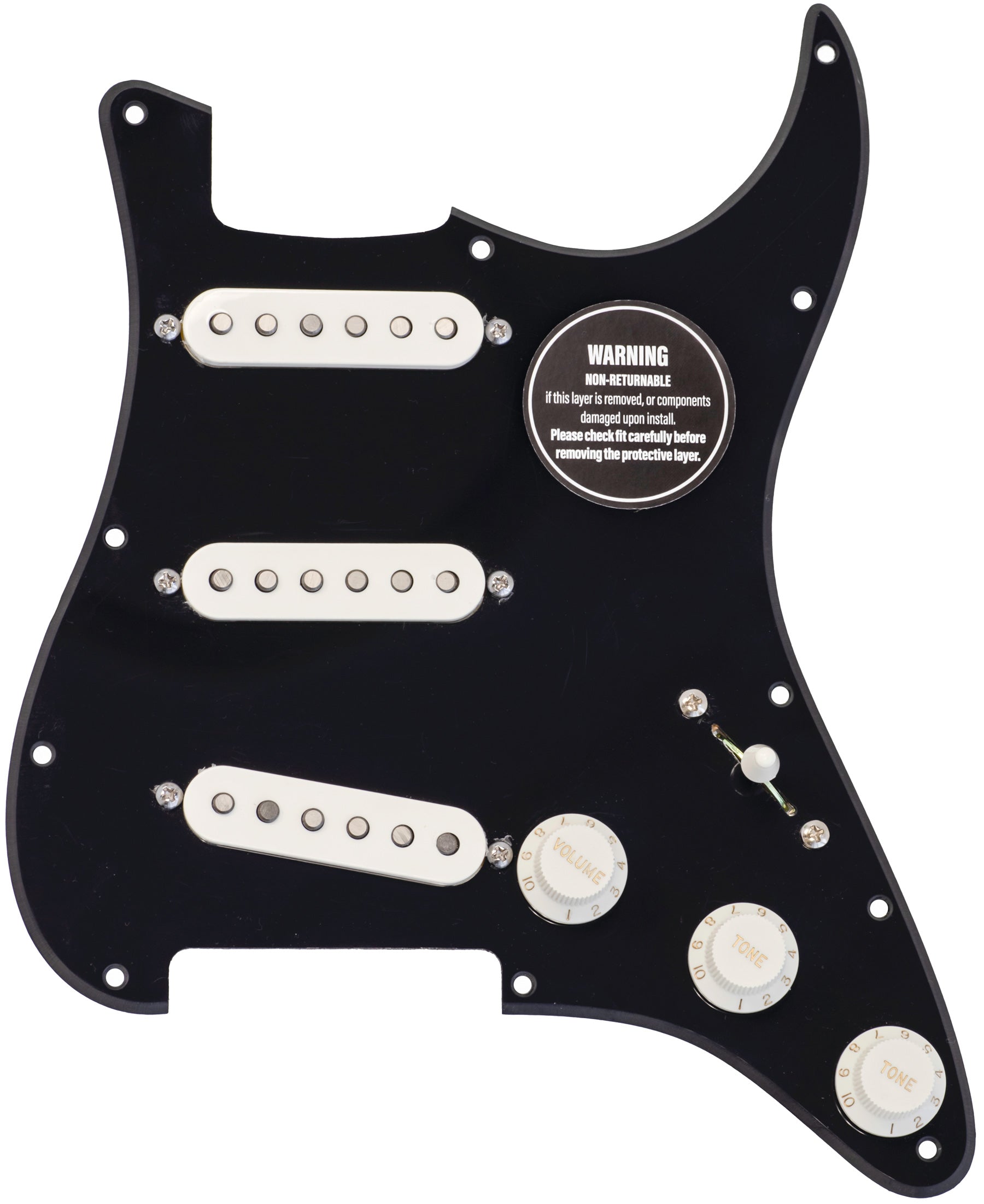 ObsidianWire prewired pickguard with 1 ply black and parchment white knobs and pickup covers