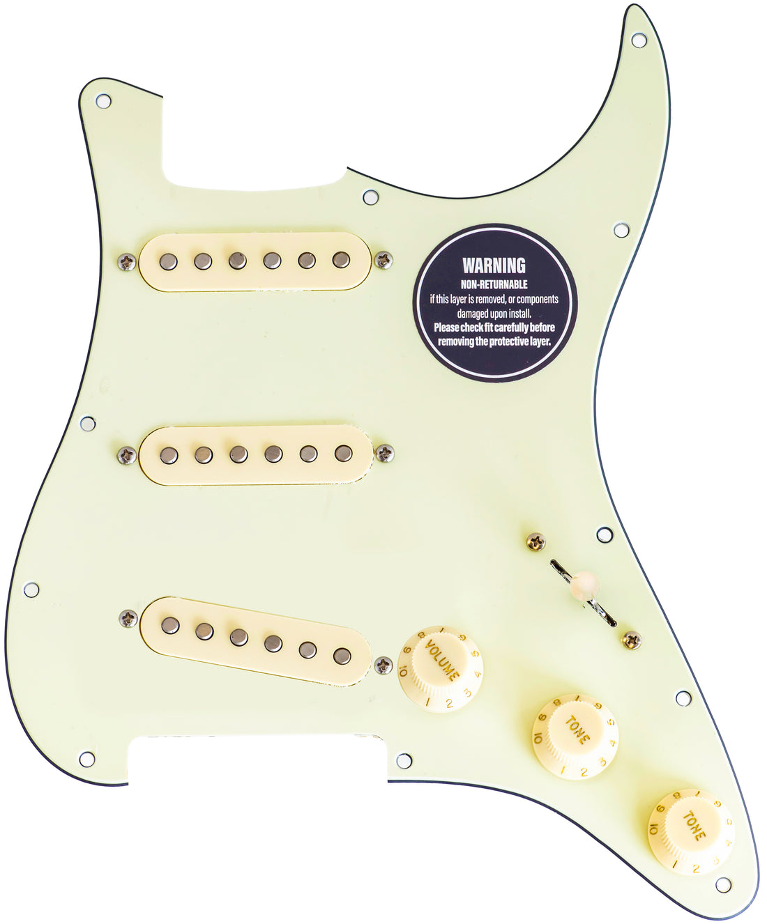 Frusciante style loaded Stratocaster pickguard with mint green pickguard and aged white pickup covers and kbobs