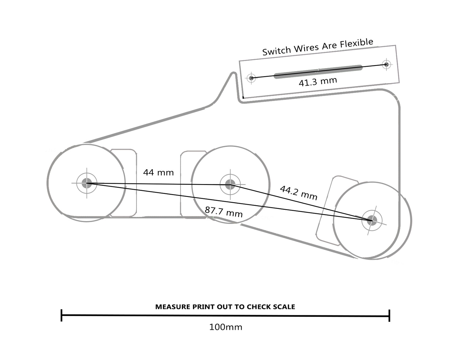 ObsidianWire Control hole layout / hole spacing diagram for Stratocaster 