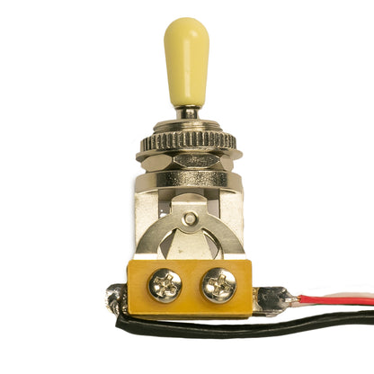 Prewired 3 way chrome toggle switch with a cream tip for Les Paul or other two pickup guitar
